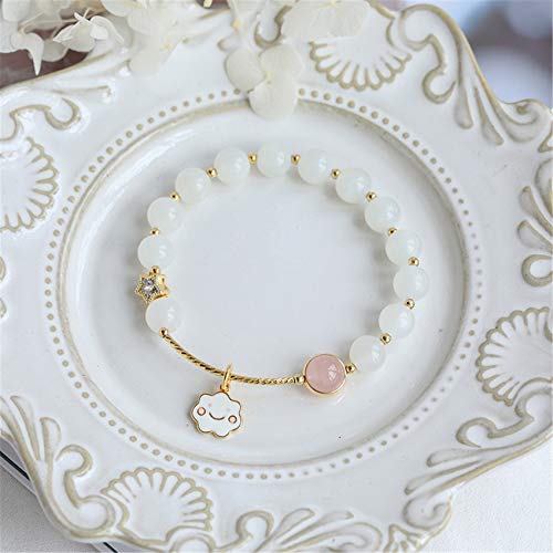 Perlenarmbänder, Schutzarmbänder for Männer und Frauen, Feng Shui-Armband, natürlicher Kristall, rosa, weißer Mondstein, Kristall, kleine weiße Wolke, Talisman-Armband, schützt Glück, Reichtum, Glück, von ZORILO