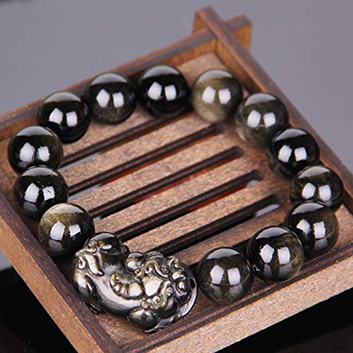 Perlenarmbänder, Schutzarmbänder for Männer und Frauen, Naturgold, Obsidian, runde Perlen, Kristall-Pixiu/Piyao-Armreif, Feng Shui-Armband for Männer/Frauen, Talisman, schützt Glück, Liebe, Geld, Wohl von ZORILO