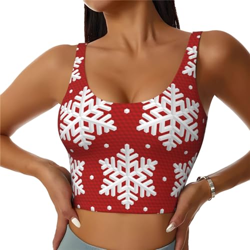 Damen Sport Weste Sport BH Schneeflocken Weihnachten Weiß Rot Tank Tops für Yoga Workout Gym, Schneeflocken Weihnachten Weiß Rot, L von ZORIN