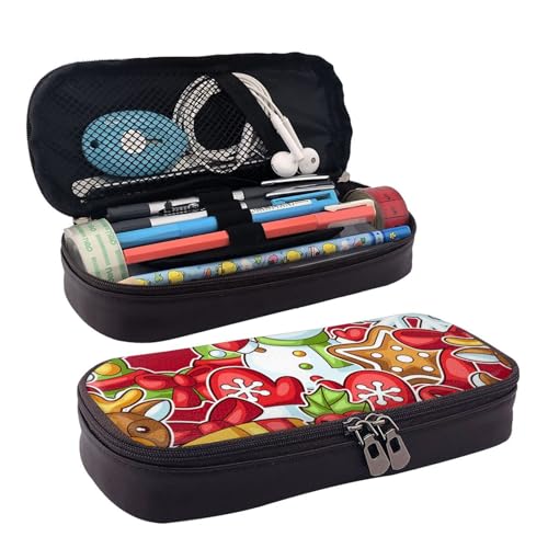 Federmäppchen aus Leder, Motiv: Süße Frohe Weihnachten, Schneemann, Reißverschlussfächer, Federmäppchen, Aufbewahrungstasche von ZORIN