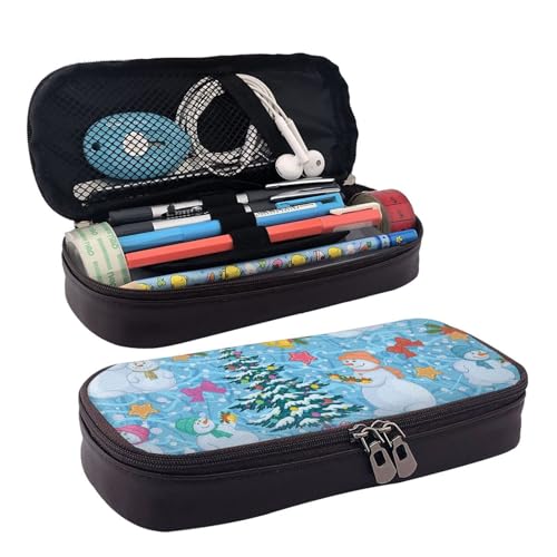 Federmäppchen aus Leder, Motiv: Weihnachtsbaum, Schneemann, Glocke, Reißverschlussfächer, Federmäppchen, Aufbewahrungstasche Federmäppchen aus Leder, Motiv: Weihnachtsbaum, Schneemann, Glocke, Reißverschlussfächer, Federmäppchen, Aufbewahrungstasche von ZORIN