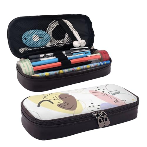 Federmäppchen aus Leder, abstrakte Zeichnung, Gesicht, Linie, Reißverschlussfächer, Federmäppchen, Aufbewahrungstasche Federmäppchen aus Leder, abstrakte Zeichnung, Gesicht, Linie, Reißverschlussfächer, Federmäppchen, Aufbewahrungstasche von ZORIN