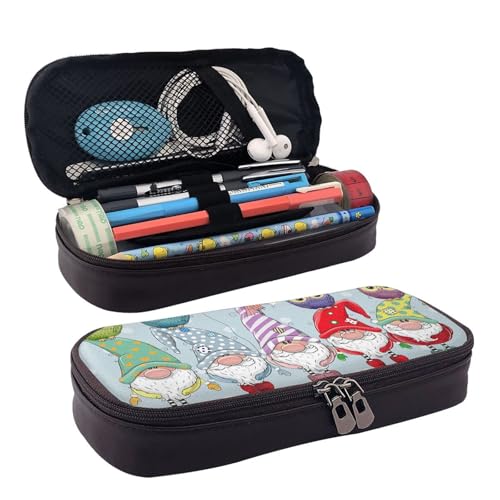 Federmäppchen aus Leder, bunte Zwerge und Eulen, Reißverschlussfächer, Federmäppchen, Aufbewahrungstasche Federmäppchen aus Leder, bunte Zwerge und Eulen, Reißverschlussfächer, Federmäppchen, Aufbewahrungstasche von ZORIN