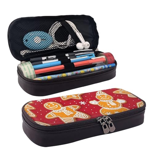 Federmäppchen aus Leder, lustiges Weihnachtsmotiv mit Lebkuchenmotiv, Reißverschlussfächer, Federmäppchen, Aufbewahrungstasche Federmäppchen aus Leder, lustiges Weihnachtsmotiv mit Lebkuchenmotiv, Reißverschlussfächer, Federmäppchen, Aufbewahrungstasche von ZORIN