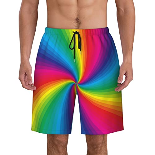 Herren-Badehose, Badehose, Regenbogenfarben, bunt, spiralförmig, 3D-Boardshorts, schnell trocknend, Strandhose, Schwarz , L/XL von ZORIN