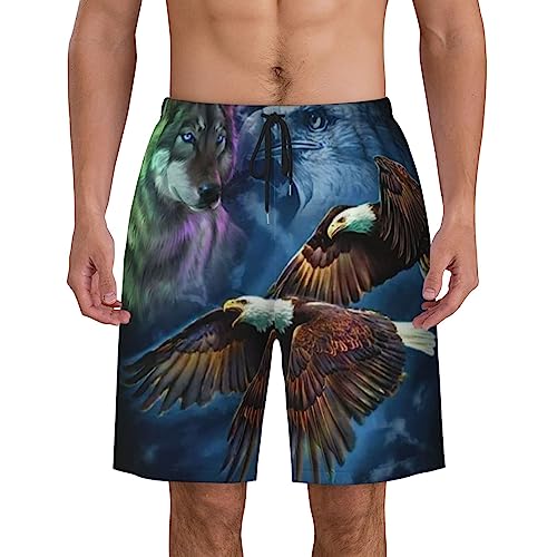 Herren-Badeshorts, Badehose, fliegende Adler mit Wolf, Strandhose, schnell trocknend, Boardshorts für den Sommer, Schwarz , XL von ZORIN