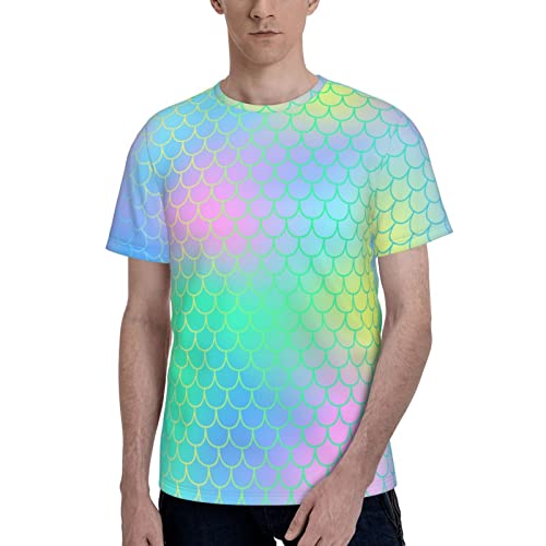 Herren-T-Shirt, Regenbogen, Meerjungfrauen-Schuppen, lässig, kurzärmelig, Rundhalsausschnitt, für Erwachsene, Schwarz , 3XL von ZORIN