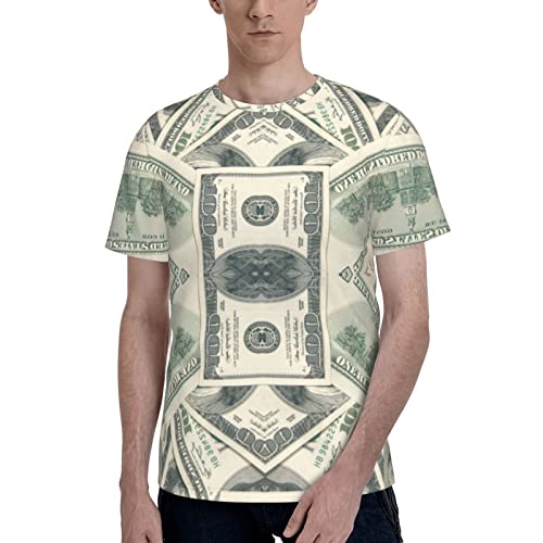 Herren-T-Shirt mit Dollar-Muster, Banknoten, Währung, Mode, Kurzarm, Rundhalsausschnitt, Erwachsene, Fitnessstudio, T-Shirt, Schwarz , L von ZORIN