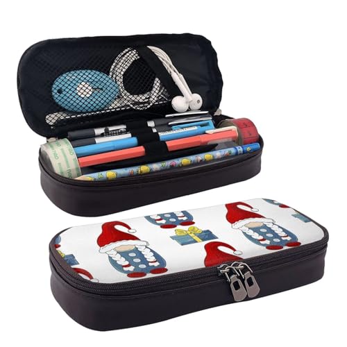 Leder Federmäppchen Weihnachten Skandinavische Zwerge Reißverschlussfächer Federmäppchen Stifteetui Aufbewahrungstasche von ZORIN