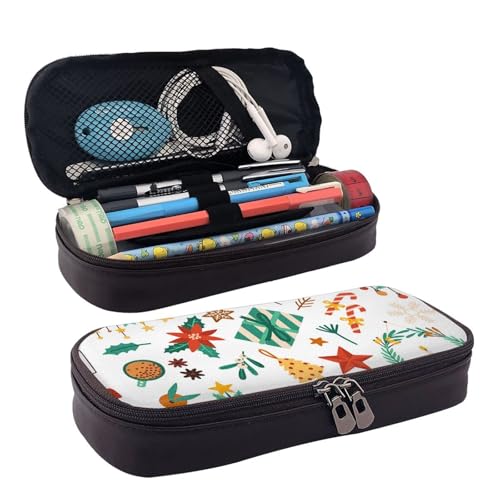 Leder-Federmäppchen Weihnachten Urlaub Decr Reißverschlussfächer Federmäppchen Stifteetui Aufbewahrungstasche von ZORIN
