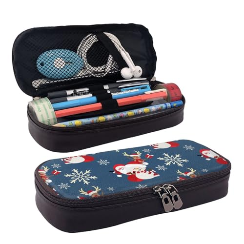 Leder Federmäppchen Weihnachten Weihnachtsmann Schneemann Hirsch Reißverschlussfächer Federmäppchen Stifteetui Aufbewahrungstasche von ZORIN