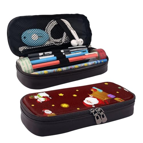 Leder Federmäppchen Weihnachten Weihnachtsmann Stern Schneemann Reißverschluss Fächer Federmäppchen Stifteetui Aufbewahrungstasche von ZORIN