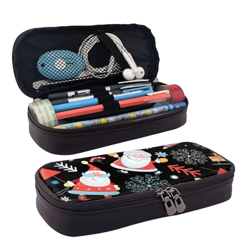 Leder Federmäppchen Weihnachtsmann Weihnachten Schneeflocke Reißverschluss Fächer Federmäppchen Stifteetui Aufbewahrungstasche von ZORIN