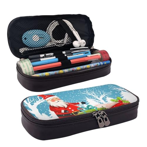 Leder Federmäppchen Weihnachtsmann mit Geschenkboxen Reißverschlussfächer Federtasche Stifteetuis Aufbewahrungstasche von ZORIN