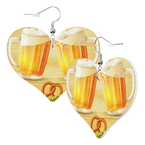 Leder Modische Herzform Ohrringe Bierkrug Oktoberfest Brezel Damen Anhänger Ohrringe Mädchen Herz Ohrringe Schmuck Geschenke Für Geburtstage Hochzeit Party, Einheitsgröße, Leder von ZORIN