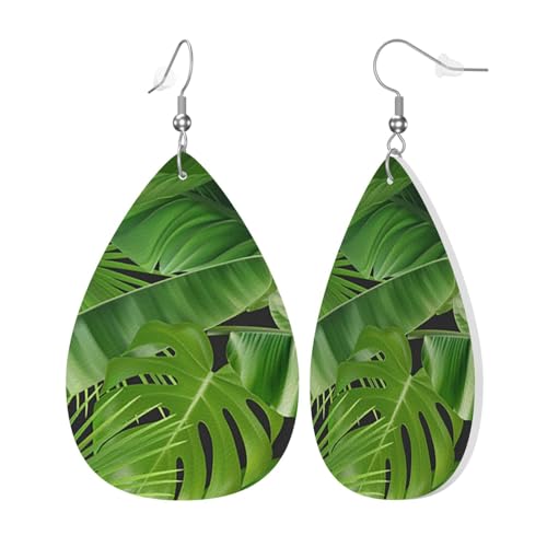 Leder Modische Wassertropfen Ohrringe Dschungel Palmblätter Frauen Anhänger Ohrringe Mädchen Teardrop Ohrringe Schmuck Geschenke Für Geburtstage Hochzeit Party, Einheitsgröße, Leder von ZORIN