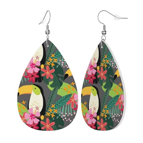Leder Modische Wassertropfen Ohrringe Tropische Dschungel Tukan Vogel Frauen Anhänger Ohrringe Mädchen Teardrop Ohrringe Schmuck Geschenke Für Geburtstage Hochzeit Party, Einheitsgröße, Leder von ZORIN