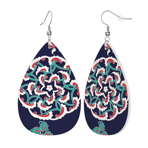Leder Modische Wassertropfen Ohrringe Türkische Iznik Fliesen Floral Frauen Anhänger Ohrringe Mädchen Teardrop Ohrringe Schmuck Geschenke Für Geburtstage Hochzeit Party, Einheitsgröße, Leder von ZORIN