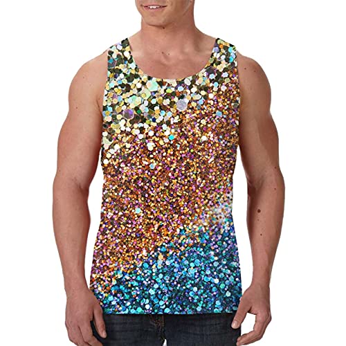 Tanktop für Herren, ärmellos, mit grafischem Muster, Rot, Blau, Gold, Glitzer, goldfarbene glänzende Pailletten, Schwarz , S von ZORIN