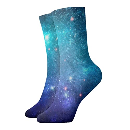 ZORIN Casual Novelty Crew Socken 30,5 cm Blau Galaxy Space Stars Volldruck Joggen Laufen Fitness Sport Yoga Gym Mode Socken für Männer Frauen Mädchen Junge, weiß, One size von ZORIN