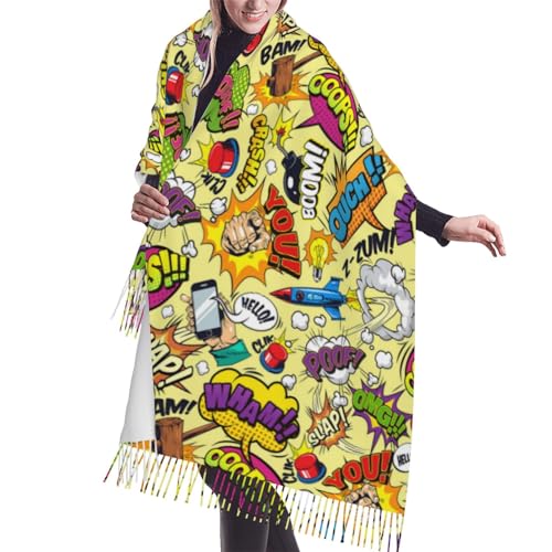 ZORIN Comic Elements 3D-Muster Damen Winter Kaschmir Quaste Schal Super Weich Warm Gemütlich Schal Wrap Schals für Damen Mädchen Männer, Schwarz , One size von ZORIN