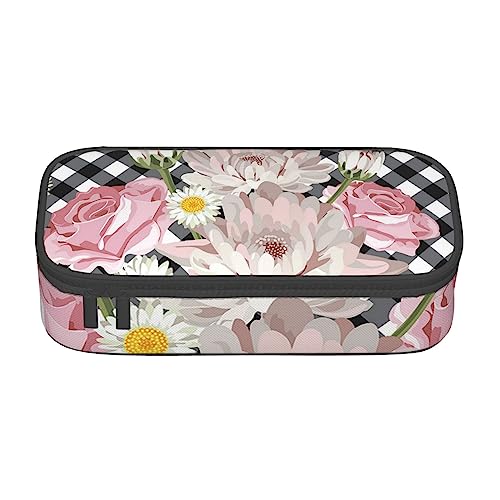 ZORIN Federmäppchen für Mädchen Jungen Große Kapazität Federmäppchen Blumen Schwarz Plaid Stifttasche Tragbare Make-up-Tasche für Schule Büro Studenten Teenager, Schwarz , Einheitsgröße, Münzbeutel von ZORIN