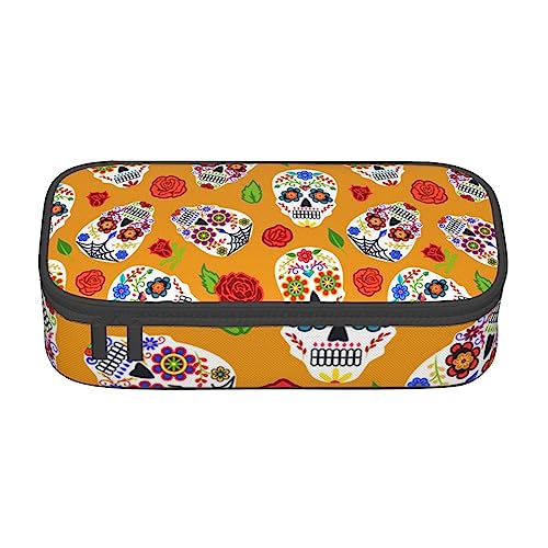 ZORIN Federmäppchen für Mädchen Jungen Große Kapazität Federmäppchen Day Dead Skull Floral Stifttasche Tragbare Make-up-Tasche für Schule Büro Studenten Teenager, Schwarz , Einheitsgröße, Münzbeutel von ZORIN