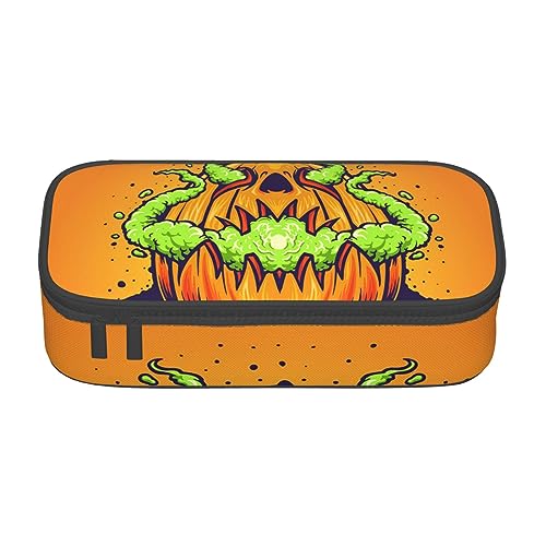 ZORIN Federmäppchen für Mädchen Jungen Große Kapazität Federmäppchen Kürbis Rauch Halloween Stifttasche Tragbare Make-up-Tasche für Schule Büro Studenten Teenager, Schwarz , Einheitsgröße, Münzbeutel von ZORIN