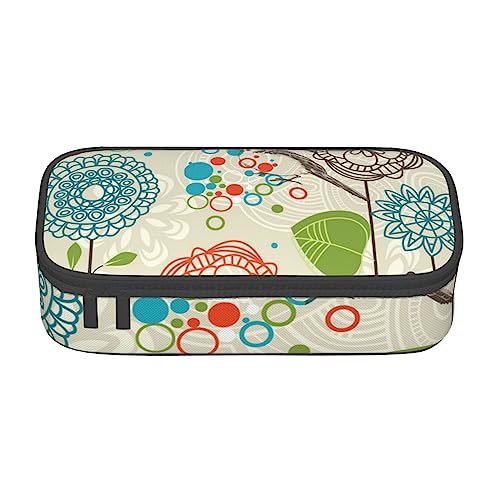 ZORIN Federmäppchen für Mädchen Jungen Große Kapazität Federmäppchen Retro Garten Blume Vögel Stifttasche Tragbare Make-up-Tasche für Schule Büro Studenten Teenager, Schwarz , Einheitsgröße, von ZORIN