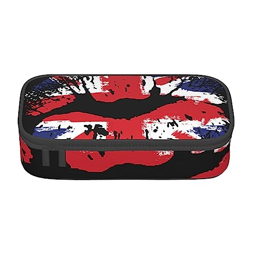 ZORIN Großes Federmäppchen für Mädchen und Jungen, Stifttasche, Beutel, Halter, Flagge Großbritannien, Lippenstift auf Lippen, Schule, Schreibwaren, Organizer, Make-up-Kosmetiktasche für Teenager, von ZORIN