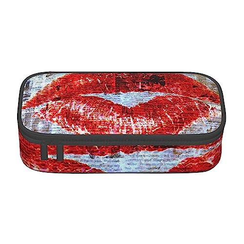 ZORIN Großes Federmäppchen für Mädchen und Jungen, Stifttasche, Beutelhalter, roter Lippenstift im alten Papier, Schule, Schreibwaren, Organizer, Make-up-Kosmetiktasche für Teenager, Studenten, von ZORIN