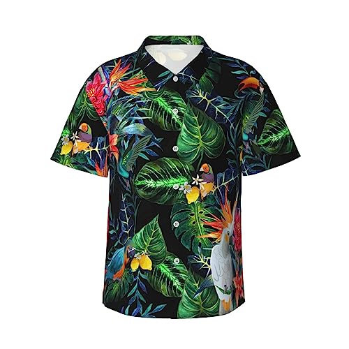 ZORIN Hawaii-Hemd für Herren, Hawaii-Blume, Blatt, Vogel, Zitrone, Strandhemd, kurze Aloha-Hemden, Button-Down-Sommer-Herrenhemden, Schwarz , 3XL von ZORIN