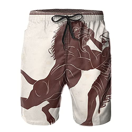 ZORIN Herren Badehose Ancient Griechenland Athen Hercules Battle Lion Beast Bademode Shorts Quick Dry Athletic mit Mesh-Futter und Taschen, weiß, S 7-9 von ZORIN