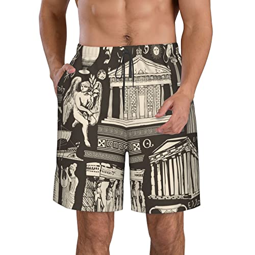 ZORIN Herren Badehose Antike Griechenland Architektur Tempel Bademode Shorts Quick Dry Athletic mit Netzfutter und Taschen, weiß, XL von ZORIN