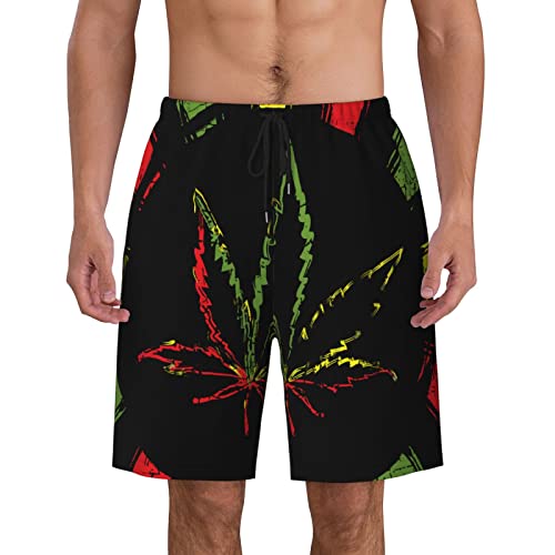 ZORIN Herren Badehose Badeshorts Cannabis Blatt mit Totenköpfen 3D Boardshorts Schnell Trocken Strandhose, Schwarz , L/XL von ZORIN