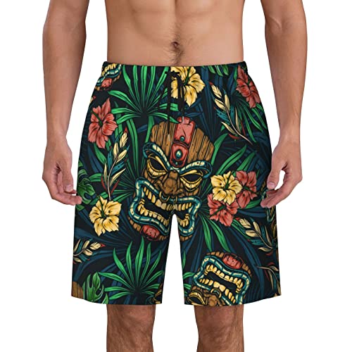 ZORIN Herren Badehose Badeshorts Hawaiian Tiki Idols Tropical Floral 3D Board Shorts Quick Dry Beach Pants, Schwarz, 56 von ZORIN