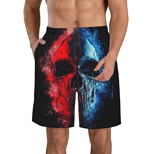 ZORIN Herren Badehose Cool Red and Blue Skull Bademode Shorts Quick Dry Athletic mit Netzfutter und Taschen, weiß, XL von ZORIN