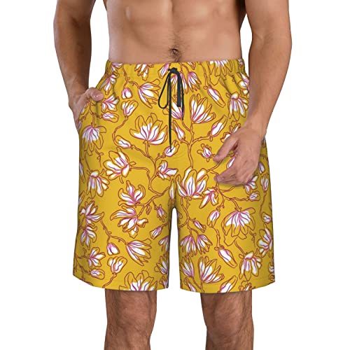 ZORIN Herren Badehose Orchidee Schöne gelbe Bademode Shorts schnell trocknend athletisch mit Netzfutter und Taschen, weiß, L/XL von ZORIN