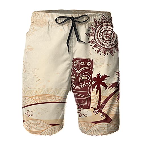 ZORIN Herren Badehose Vintage Tiki Hawaii Palm Beach Bademode Shorts Quick Dry Athletic mit Mesh-Futter und Taschen, weiß, L/XL von ZORIN
