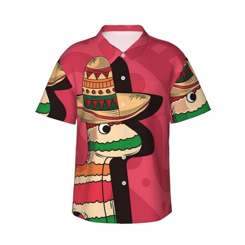 ZORIN Herren-Hawaii-Hemd, flippig, kurzärmelig, Pinata mit mexikanischem Hut, Hawaii-Oberteil, Freizeitkleidung, Sommerhemden für Strandurlaub, Party von ZORIN