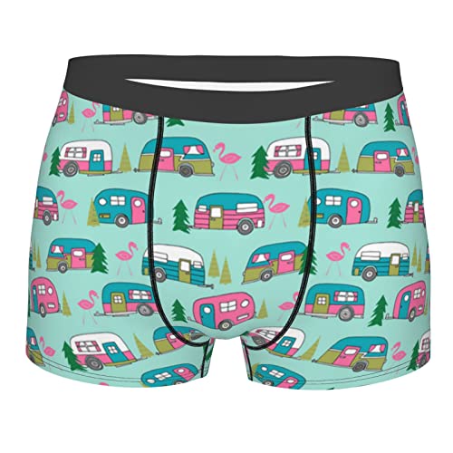 ZORIN Herren Unterwäsche Boxershorts Happy Camper Camping Flamingo Mint Grün Stretch Trunks Unterhose, Schwarz , M von ZORIN