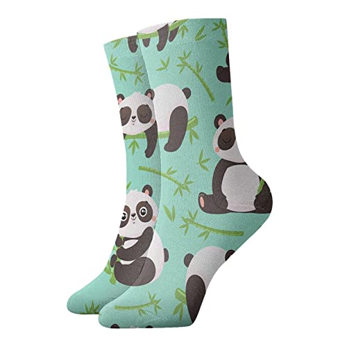 ZORIN Lässige Socken mit Rundhalsausschnitt, 30,5 cm, niedlicher Panda und Bambus, voller Druck, Joggen, Laufen, Fitness, Sport, Yoga, Fitnessstudio, modische Socke für Herren, Damen von ZORIN
