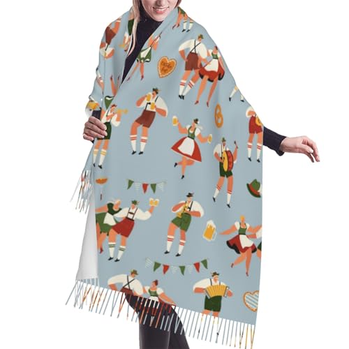 ZORIN Lustige Charaktere im bayerischen 3D-Muster Damen Winter Kaschmir Quaste Schal Super Weich Warm Gemütlich Schal Wrap Schals für Damen Mädchen Männer, Schwarz , One size von ZORIN