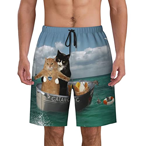 ZORIN Schnell trocknende Herren-Badehose, Katzen, Drifting On The Sea, Bademode für Herren, Schwimmen, Schwarz , 56 von ZORIN