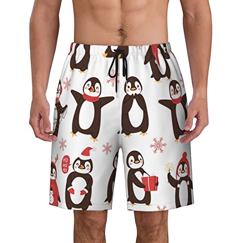 ZORIN Schnell trocknende Herren-Badehose, Pinguine Have A Christmas Party Bademode für Herren Schwimmen, Schwarz , 56 von ZORIN