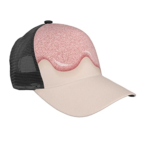 ZORIN Unisex Glitzer Rosa Eiscreme Baseball Cap 3D Verstellbare Snapback Hüte Trucker Hut Hip Hop Plaid Gebogene Baseball Caps, Schwarz , One size von ZORIN