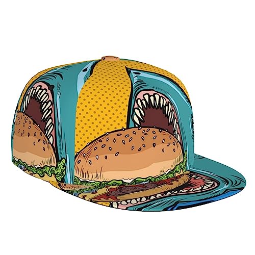 ZORIN Unisex Hungry Shark Eating Burger Baseball Cap 3D Einstellbare Snapback Hip Hop Caps Trucker Hüte Schwarz, Schwarz , One size von ZORIN