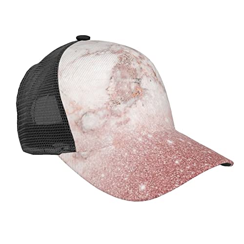 ZORIN Unisex Rosa Rose Marmor Ombre Gold Glitzer Baseball Kappe 3D Verstellbare Snapback Gebogene Krempe Hip Hop Hüte Trucker Hut für Männer Frauen, Schwarz , One size von ZORIN