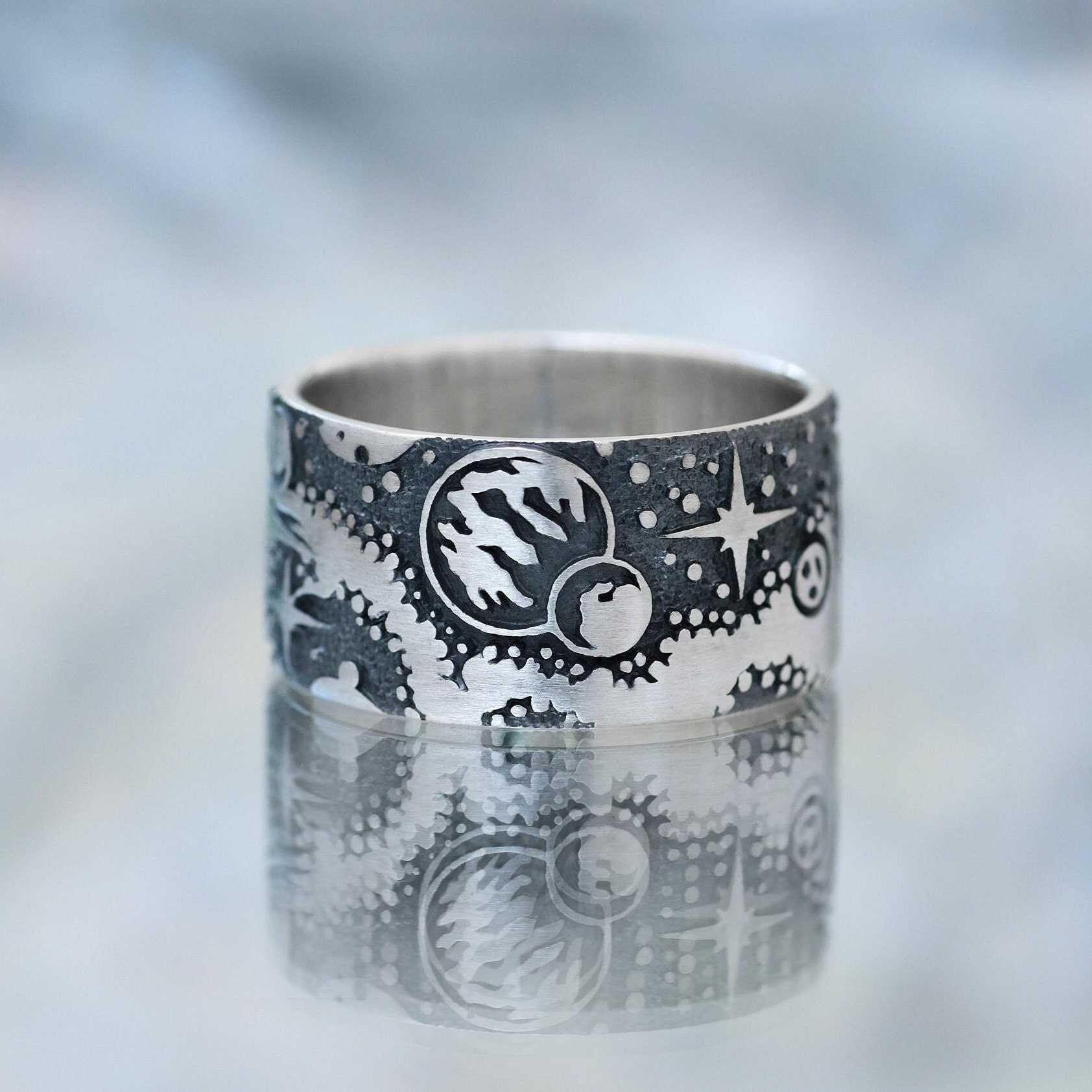 Weltraum Ring - Des Planeten Schmuck Eines Kometen Zeichnung Breiter Handgemachter Autors von ZORINAjewelryArt