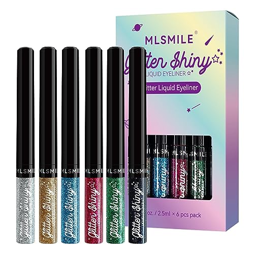 Flüssiges Glitzer-Eyeliner-Set - Eyeliner-Lidschatten 6 Farben | Farbiger Eyeliner-Glitzer-Lidschatten, langanhaltender funkelnder Eyeliner, schimmernder Eyeliner, Party-Festival-Augen-Make-up Zorq von ZORQ